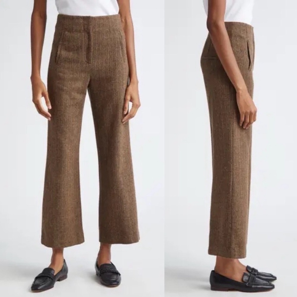 Veronica Beard Dova Tweed Herringbone Crop Wide Leg Pants